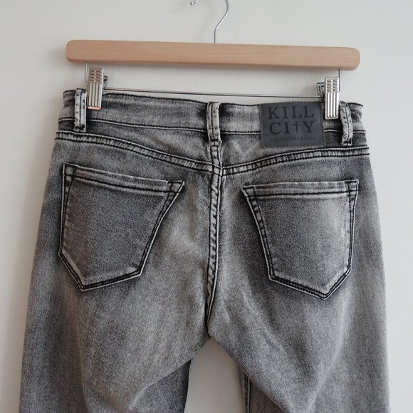 KILL CITY CONSPIRATORS Faded Black Low Rise Y2K Skinny Jeans - Size US 27 - Picture 10 of 15